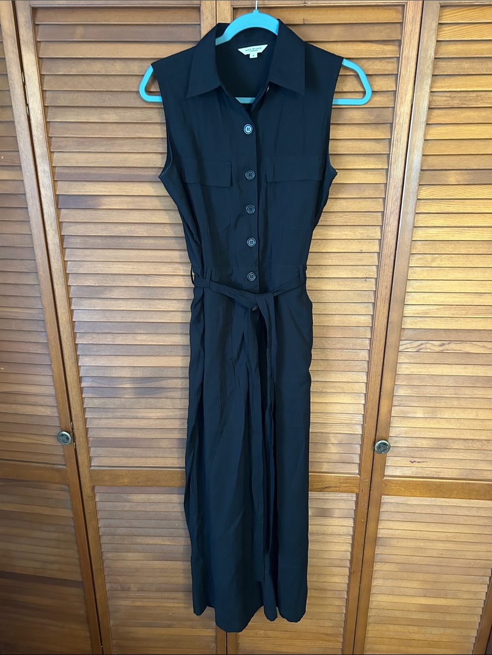 Max Studio Black Sleeveless Button-Front Tie-Waist Jumpsuit
